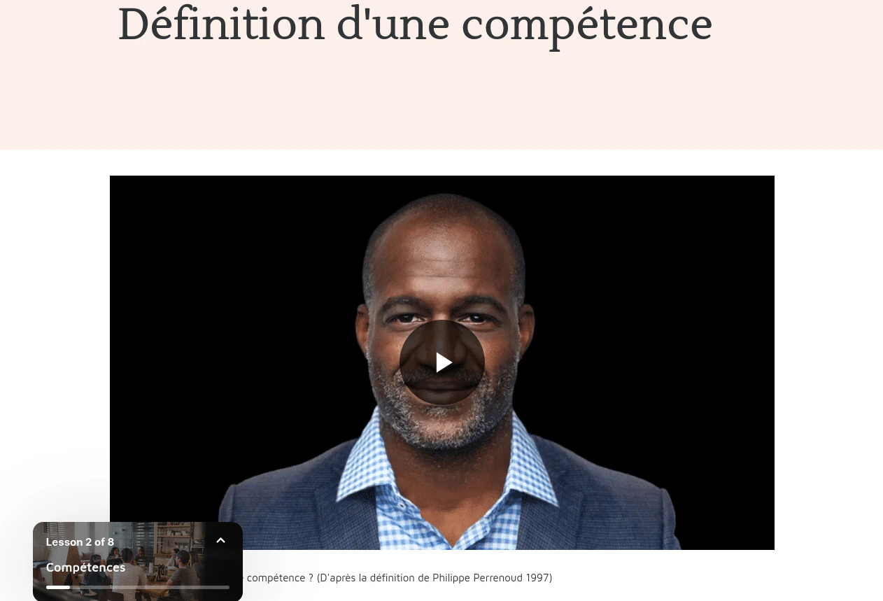 Animation showing different parts of an online training on competences